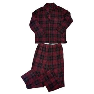 Skims Plaid Pajama Set Men's M Fleece Maroon Black Soft Cozy Loungewear